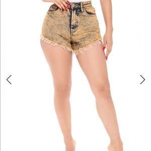 Acid Wash Denim Shorts (Mustard)